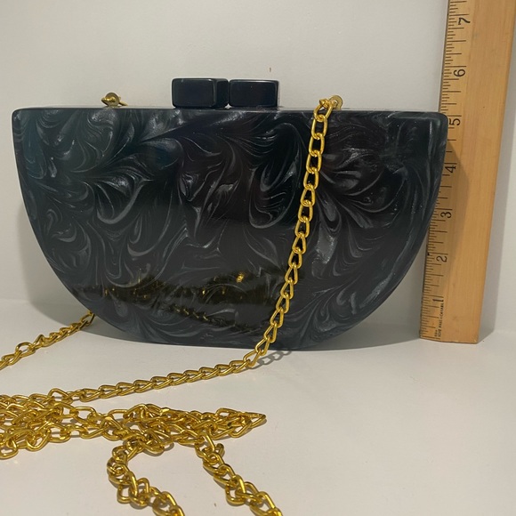 LULU Black Marble Resin Clutch or Cross Body Purse - Picture 6 of 8